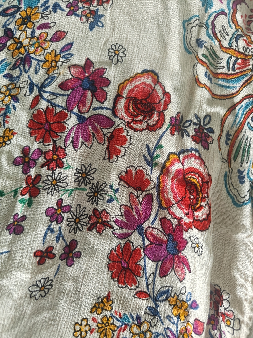 Bila Cream Floral Open Front Kimono with Multicolor Blooms - Picture 7 of 9